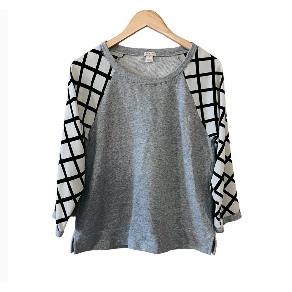 J. Crew Printed Sleeve Crew Neck Sweater Size M Medium Gray Multi